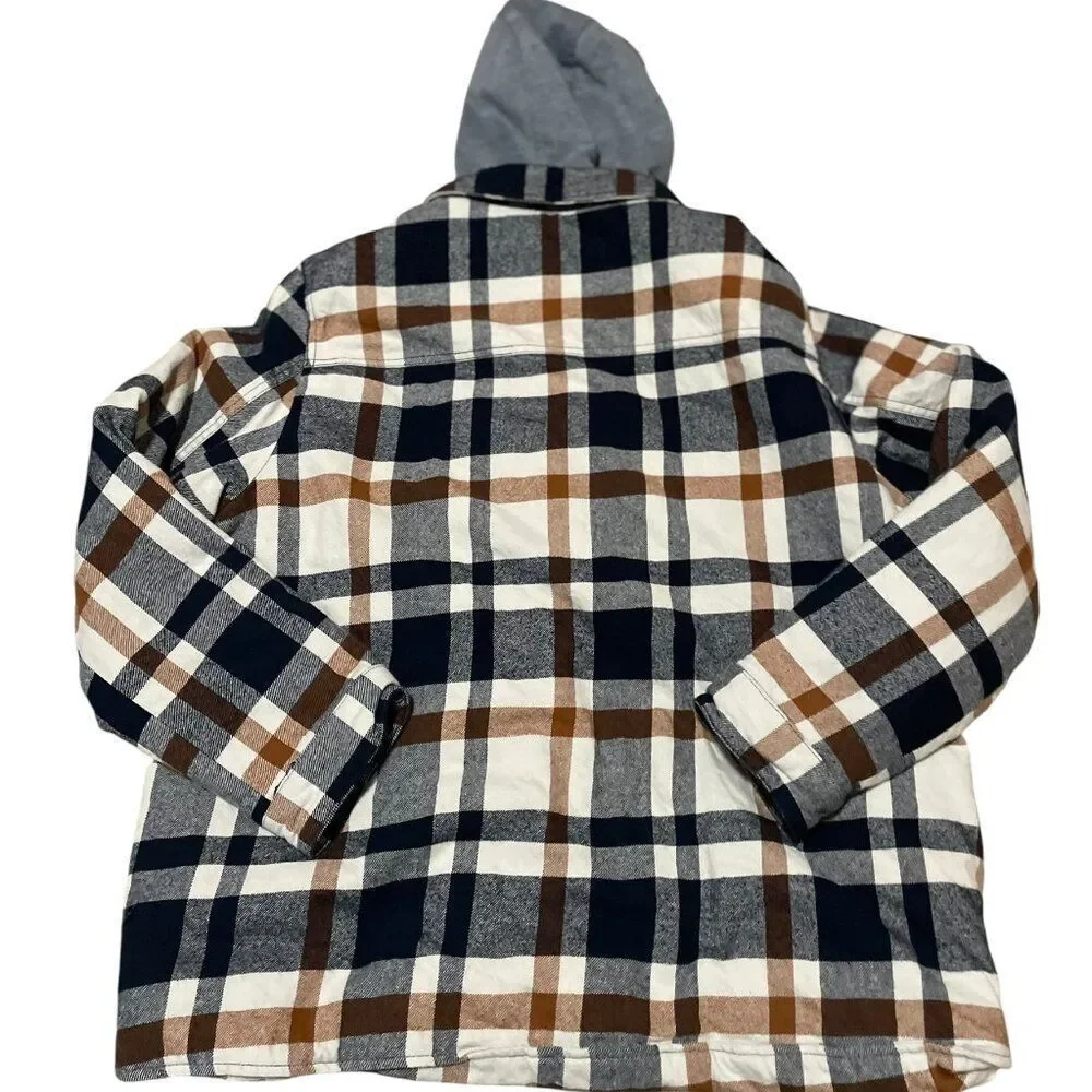 Levis Men's Cotton Plaid Sherpa Lined Shacket W/Hood  Size XL